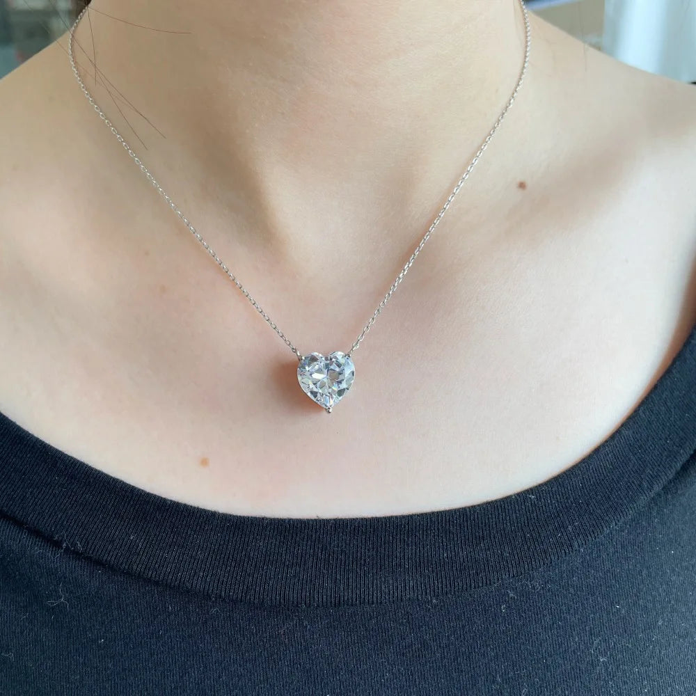 GRA Certificate 2/4 Carat Heart Shape Moissanite Necklace for Women Solitaire Heart Cut Pendant 925 Sterling Silver Neck Chain