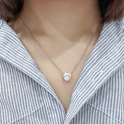 GRA Certificate 2/4 Carat Heart Shape Moissanite Necklace for Women Solitaire Heart Cut Pendant 925 Sterling Silver Neck Chain