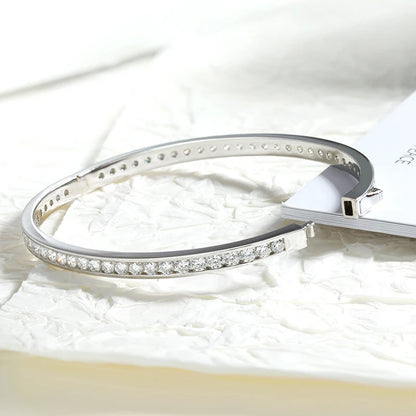 2.5mm All Moissanite Bangles Real S925 Stering Silver Spring Buckle Bracelets for Women Wedding Party Fine Jewelry Gift