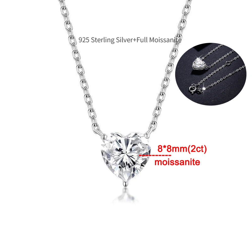 GRA Certificate 2/4 Carat Heart Shape Moissanite Necklace for Women Solitaire Heart Cut Pendant 925 Sterling Silver Neck Chain