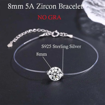 Moissanite Bracelet Transparent Fishing Line 925 Sterling Silver Bracelets for Women Lab Diamond GRA Certified Jewelry