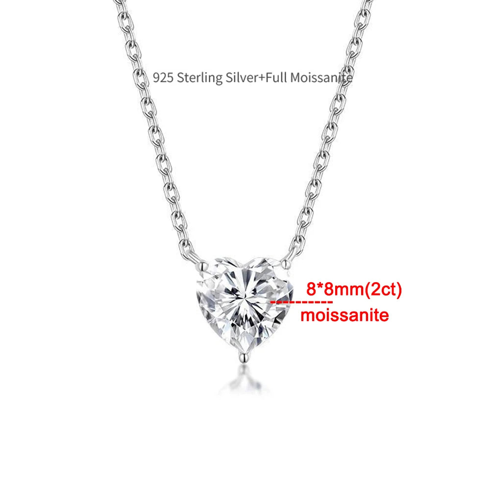 GRA Certificate 2/4 Carat Heart Shape Moissanite Necklace for Women Solitaire Heart Cut Pendant 925 Sterling Silver Neck Chain