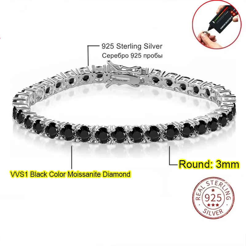 Real Moissanite Tennis Bracelet for Women Men 3.0mm with Certificates 925 Sterling Silver