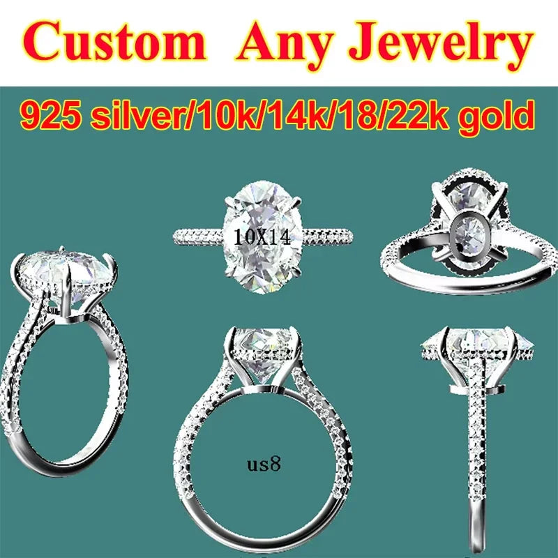 Set of silver jewelry including rings and earrings on a green background with text about metal types.