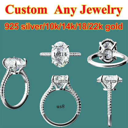 Set of silver jewelry including rings and earrings on a green background with text about metal types.