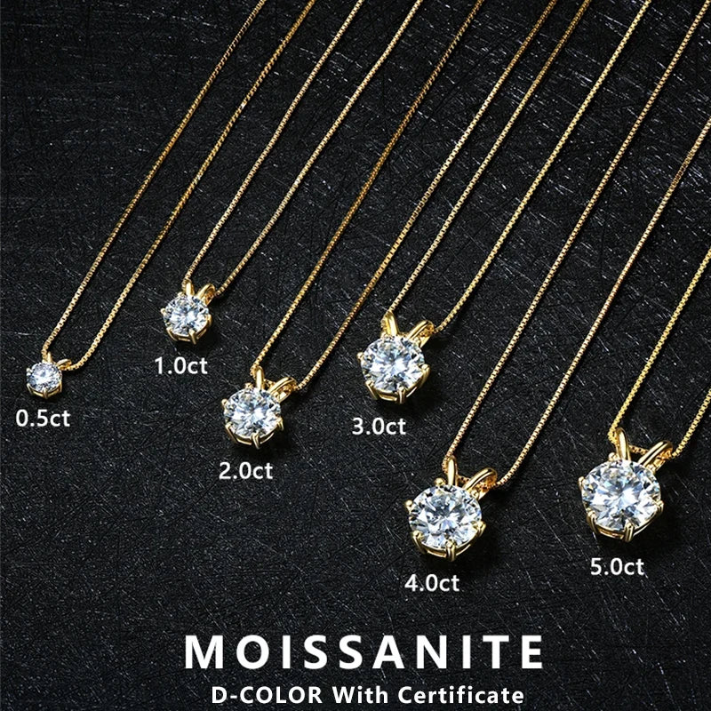 0.5ct-5ct Moissanite Pendant Necklace With Certificate For Women Original Real 925 Silver Chain Solitaire Drop Necklaces