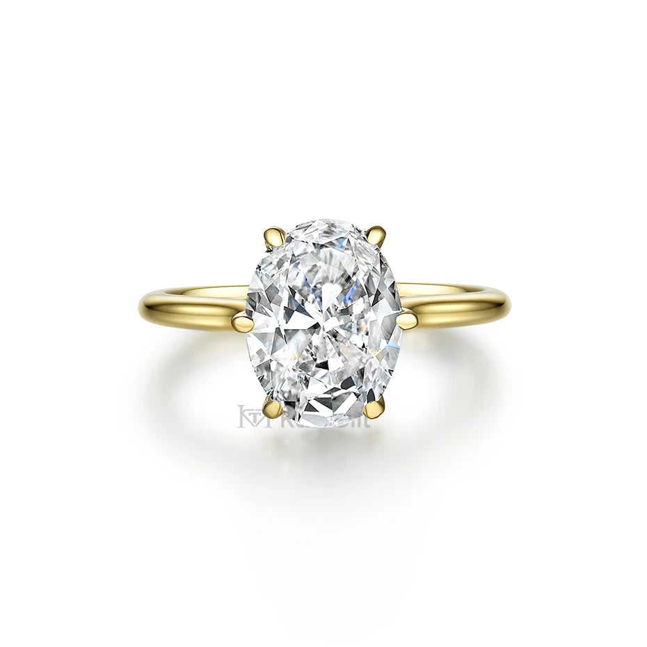 Moissanite Rings for Women Solid 14K 10K Yellow Gold Oval Cut Solitaire Ring for Engagement Christmas Gifts