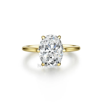 Moissanite Rings for Women Solid 14K 10K Yellow Gold Oval Cut Solitaire Ring for Engagement Christmas Gifts