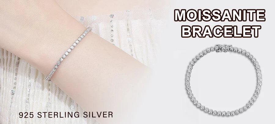 Full Moissanite Tennis Bracelets S925 Silver Sparkling Diamond Women Men Party Wedding Bangles Jewelry Gifts GRA Certified