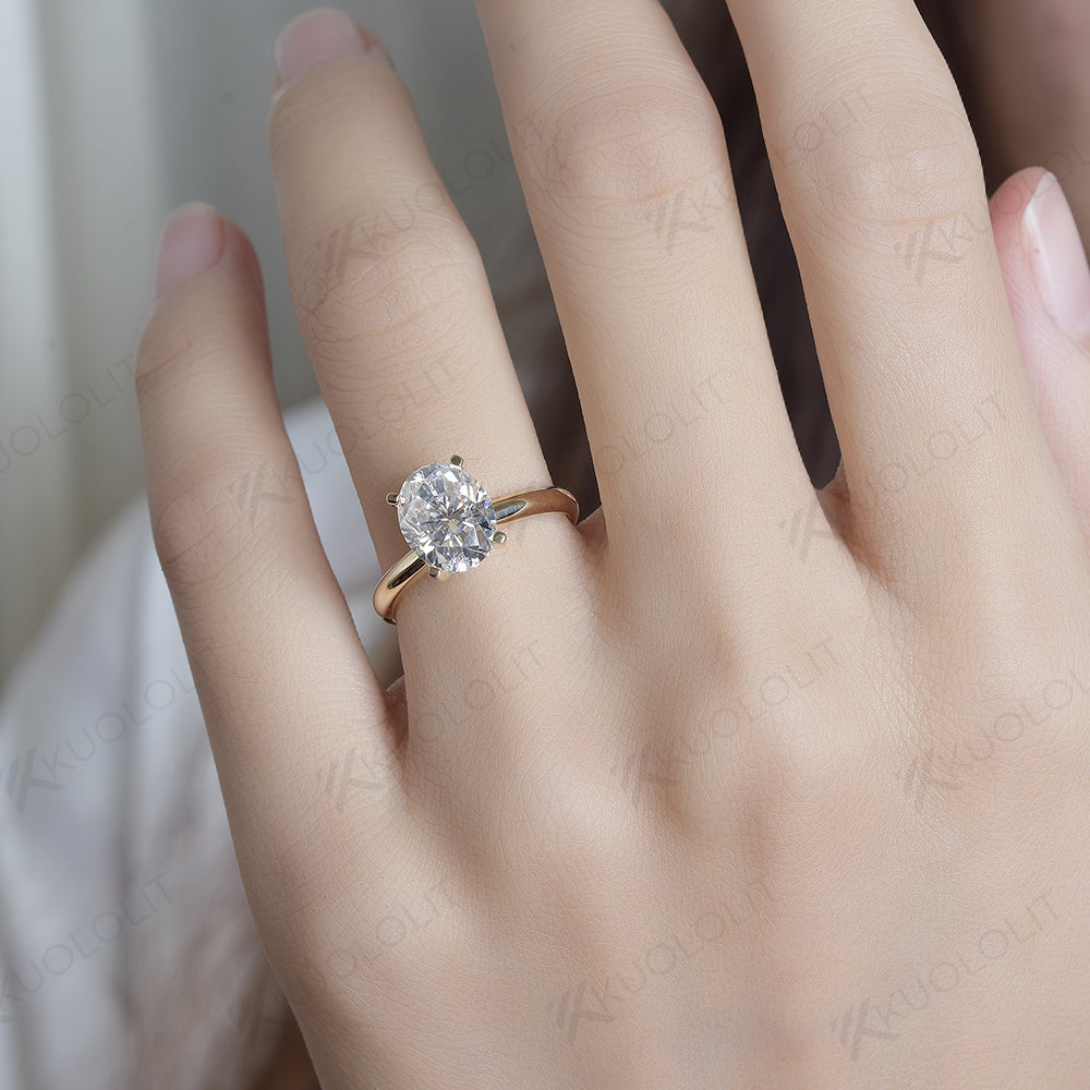 18K 14K Yellow Gold Moissanite Diamond Ring for Women 3CT Oval Cut White Gold Rings