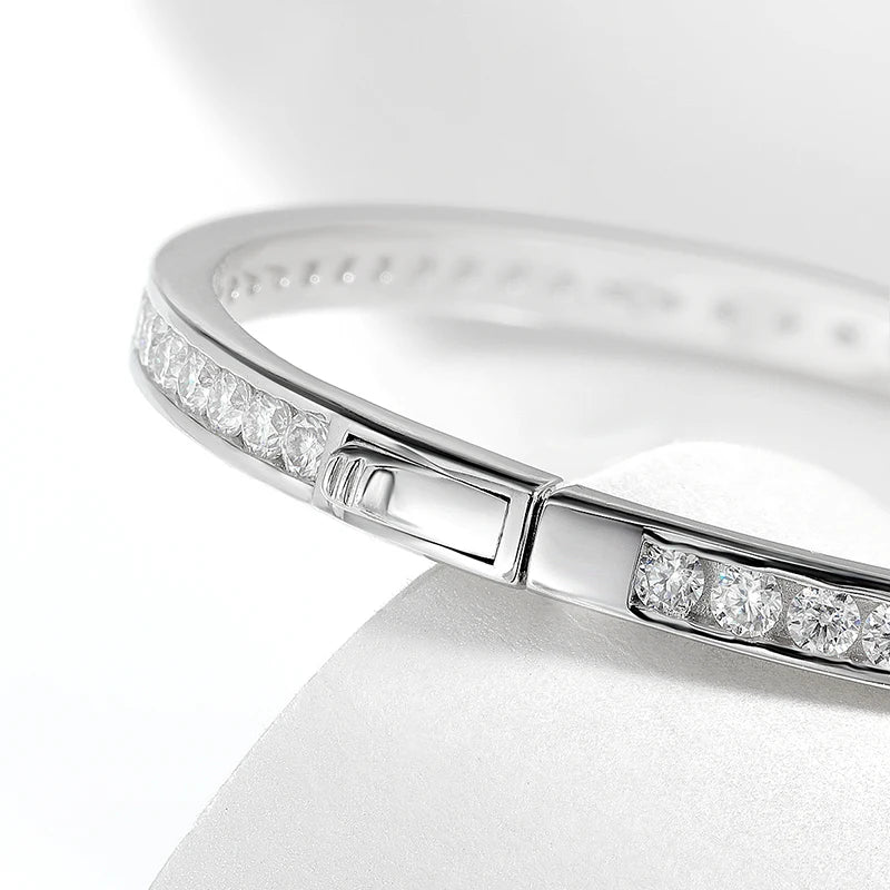2.5mm All Moissanite Bangles Real S925 Stering Silver Spring Buckle Bracelets for Women Wedding Party Fine Jewelry Gift