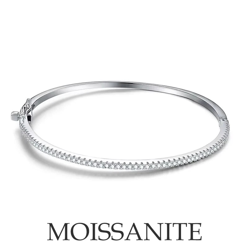 2mm D Color Moissanite Bangle For Women S925 Sterling Silver 18k White Gold Plated Diamond Bracelet Fine Jewelry Pulseras
