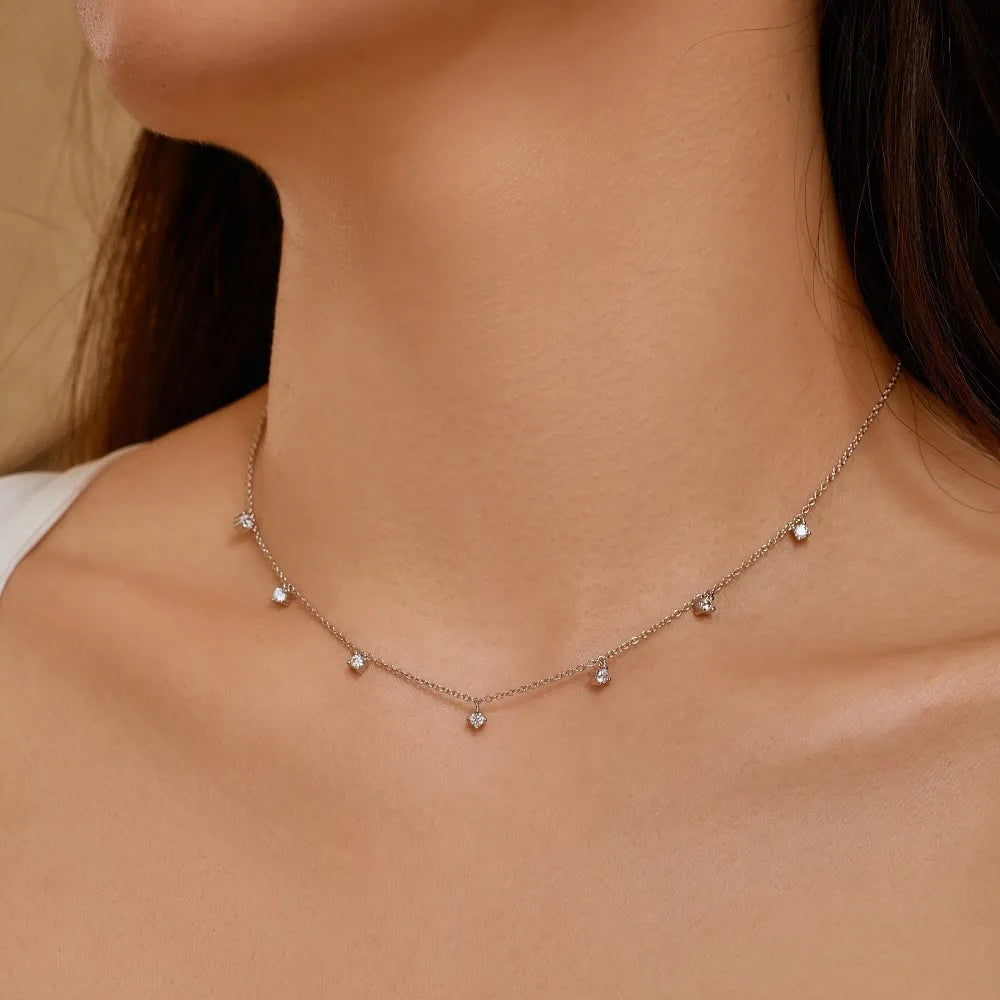 Dainty Full Marquise Pear Cut Moissanite Pendant Necklaces Women s925 Silver All Lab Diamond Stacking Chain