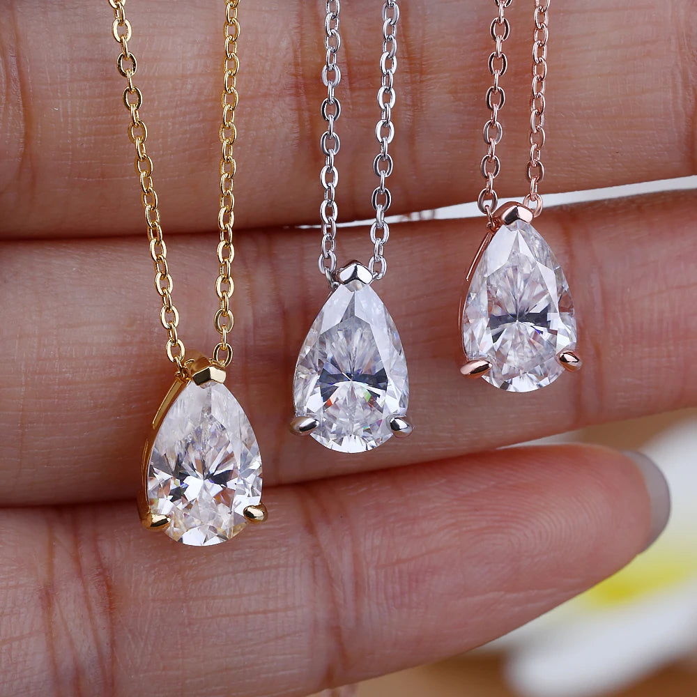 MUXIFC 1-4CT Pear Cut Moissanite Pendant Necklace for Women Water Drop Lab Diamond Neckchain with Certificate 925 Silver Jewely