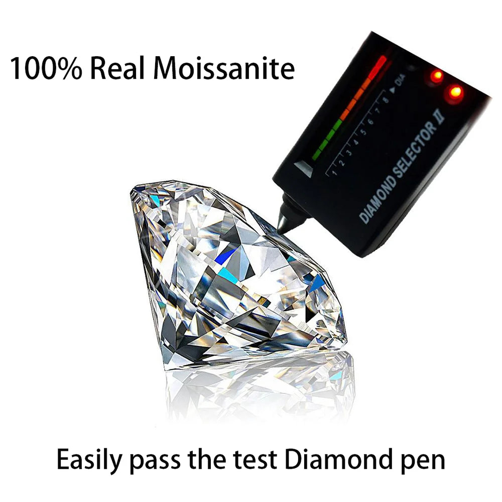 Real moissanite crystal with a diamond selector tool on a white background