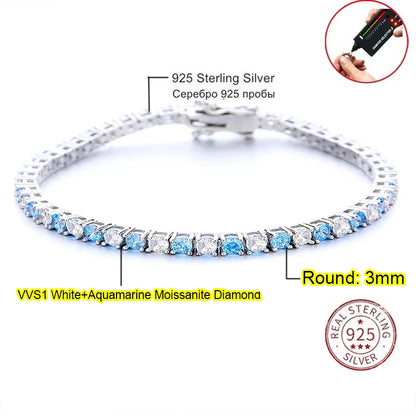 Real Moissanite Tennis Bracelet for Women Men 3.0mm with Certificates 925 Sterling Silver