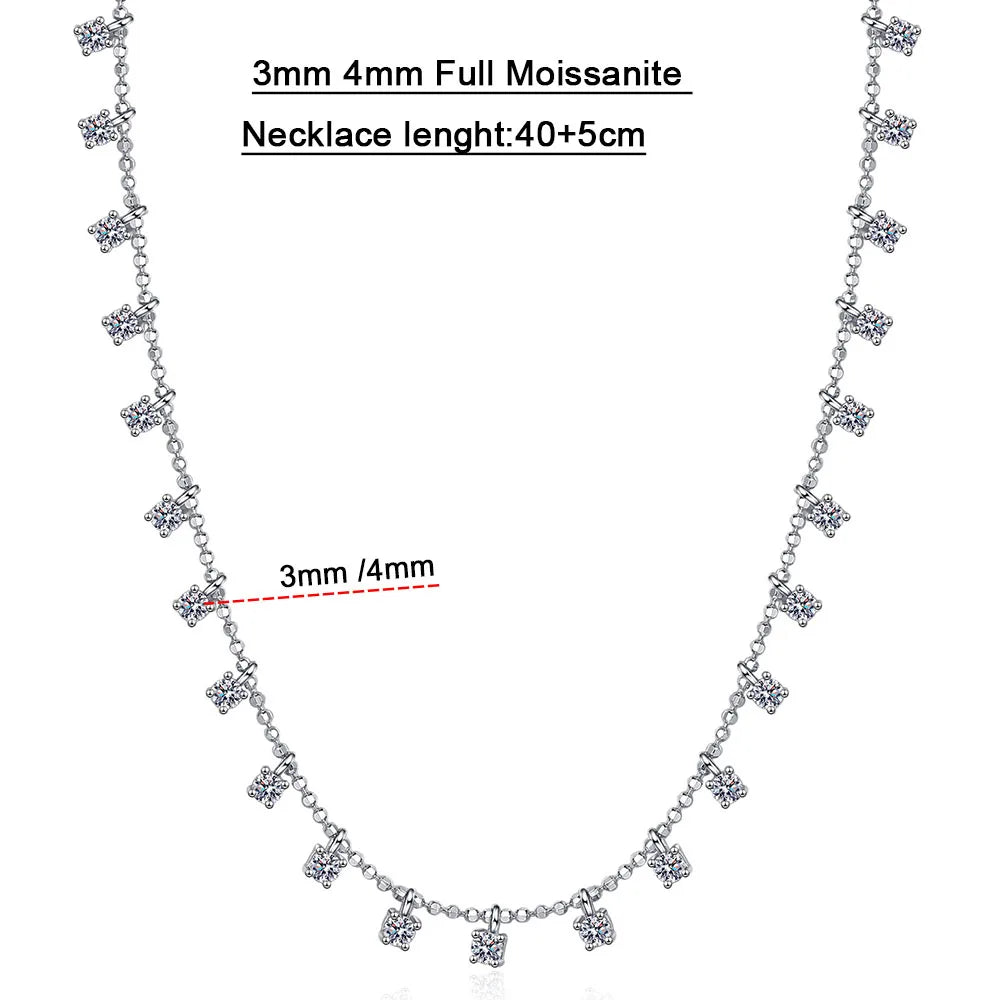 3mm 4mm D Color Moissanite Necklace For Women Gift 100% S925 Sterling Silver Plated 18K Sparkling Gypsophila Neck Chain