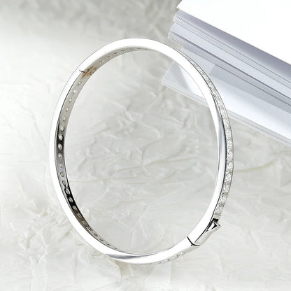 2.5mm All Moissanite Bangles Real S925 Stering Silver Spring Buckle Bracelets for Women Wedding Party Fine Jewelry Gift