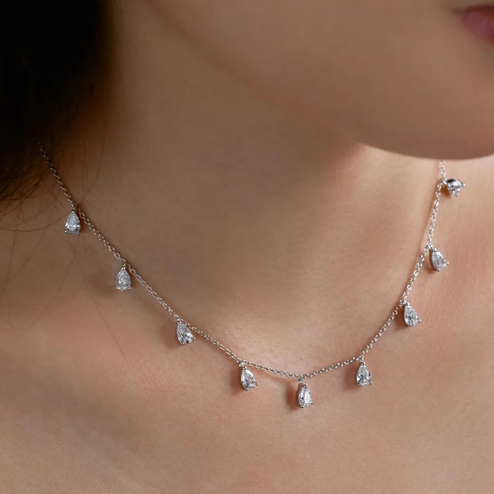 Dainty Full Marquise Pear Cut Moissanite Pendant Necklaces Women s925 Silver All Lab Diamond Stacking Chain