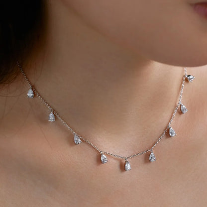 Dainty Full Marquise Pear Cut Moissanite Pendant Necklaces Women s925 Silver All Lab Diamond Stacking Chain