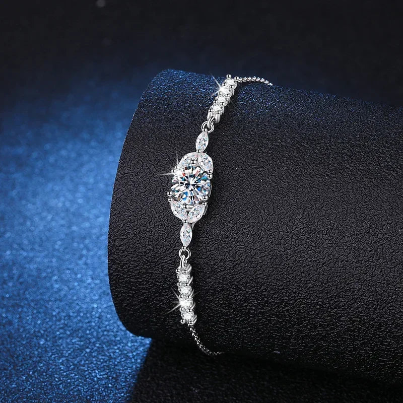 100% Real GRA Certified 1CT Moissanite Bracelet for Women Girl S925 Sterling Silver Diamond Link Bracelets Fine Jewelry