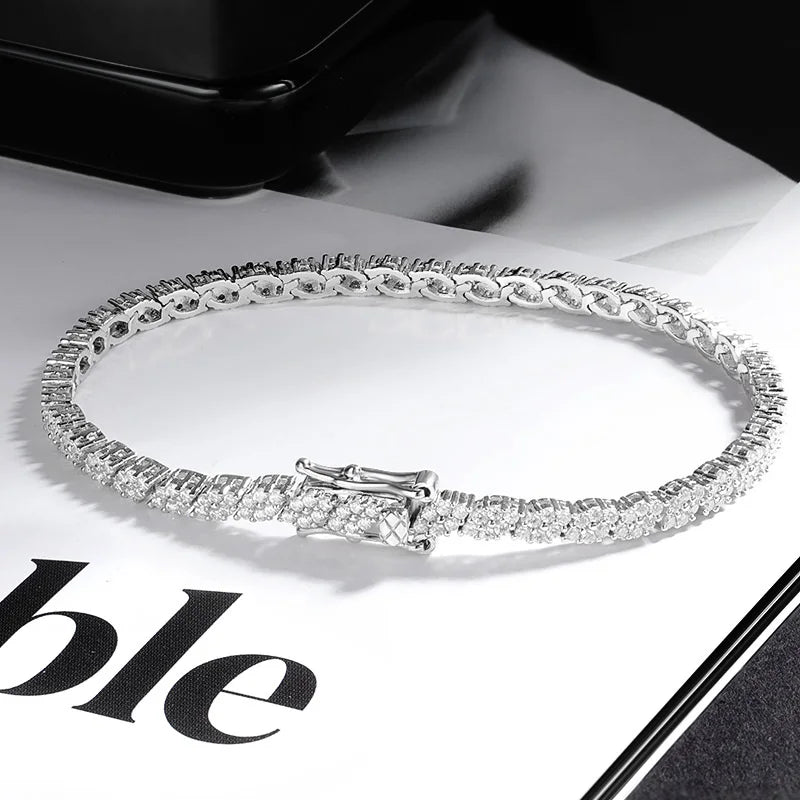 2025 New In Rhombus Shape Full 1.2mm D Color Moissanite Tennis Bracelet For Women 925 Silver Diamond Link Chain Bracelets