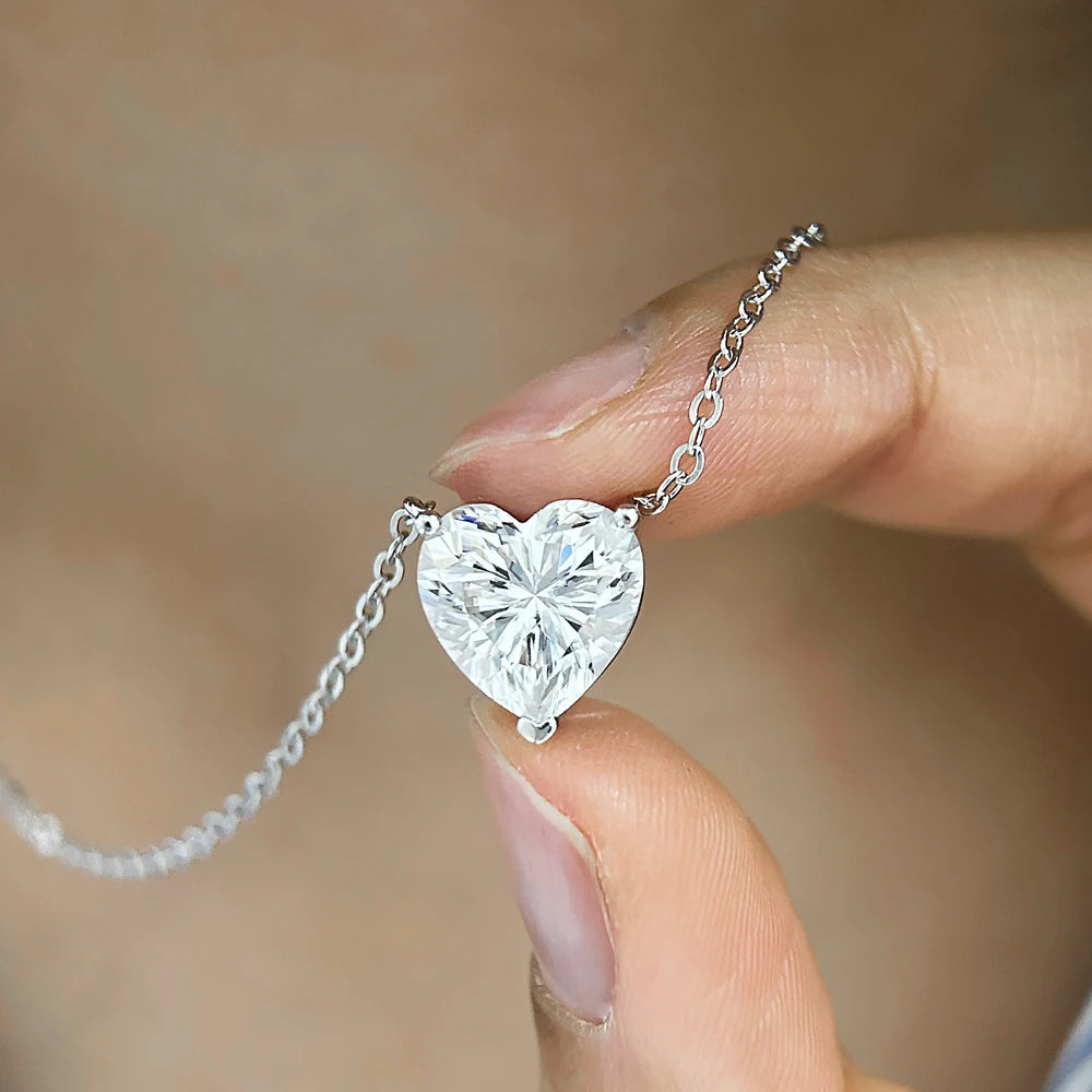 GRA Certificate 2/4 Carat Heart Shape Moissanite Necklace for Women Solitaire Heart Cut Pendant 925 Sterling Silver Neck Chain