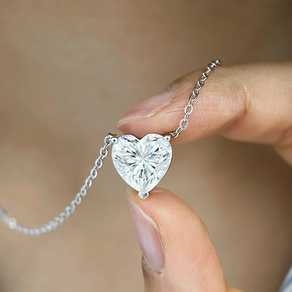 GRA Certificate 2/4 Carat Heart Shape Moissanite Necklace for Women Solitaire Heart Cut Pendant 925 Sterling Silver Neck Chain