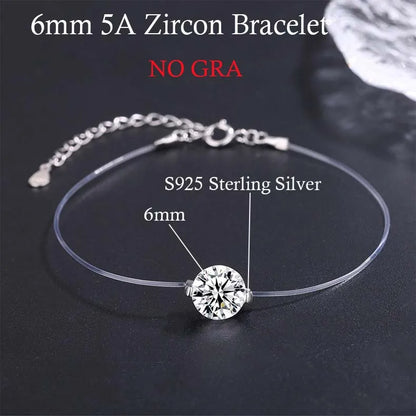 Moissanite Bracelet Transparent Fishing Line 925 Sterling Silver Bracelets for Women Lab Diamond GRA Certified Jewelry