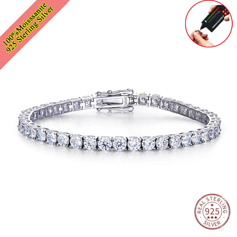 Real Moissanite Tennis Bracelet for Women Men 3.0mm with Certificates 925 Sterling Silver