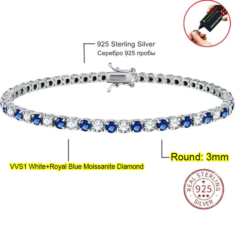 Real Moissanite Tennis Bracelet for Women Men 3.0mm with Certificates 925 Sterling Silver