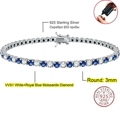 Real Moissanite Tennis Bracelet for Women Men 3.0mm with Certificates 925 Sterling Silver