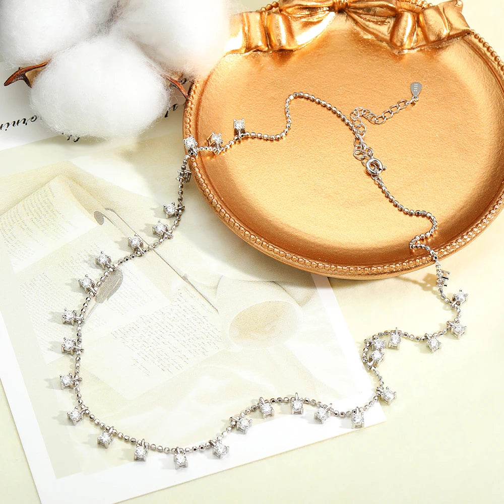 3mm 4mm D Color Moissanite Necklace For Women Gift 100% S925 Sterling Silver Plated 18K Sparkling Gypsophila Neck Chain