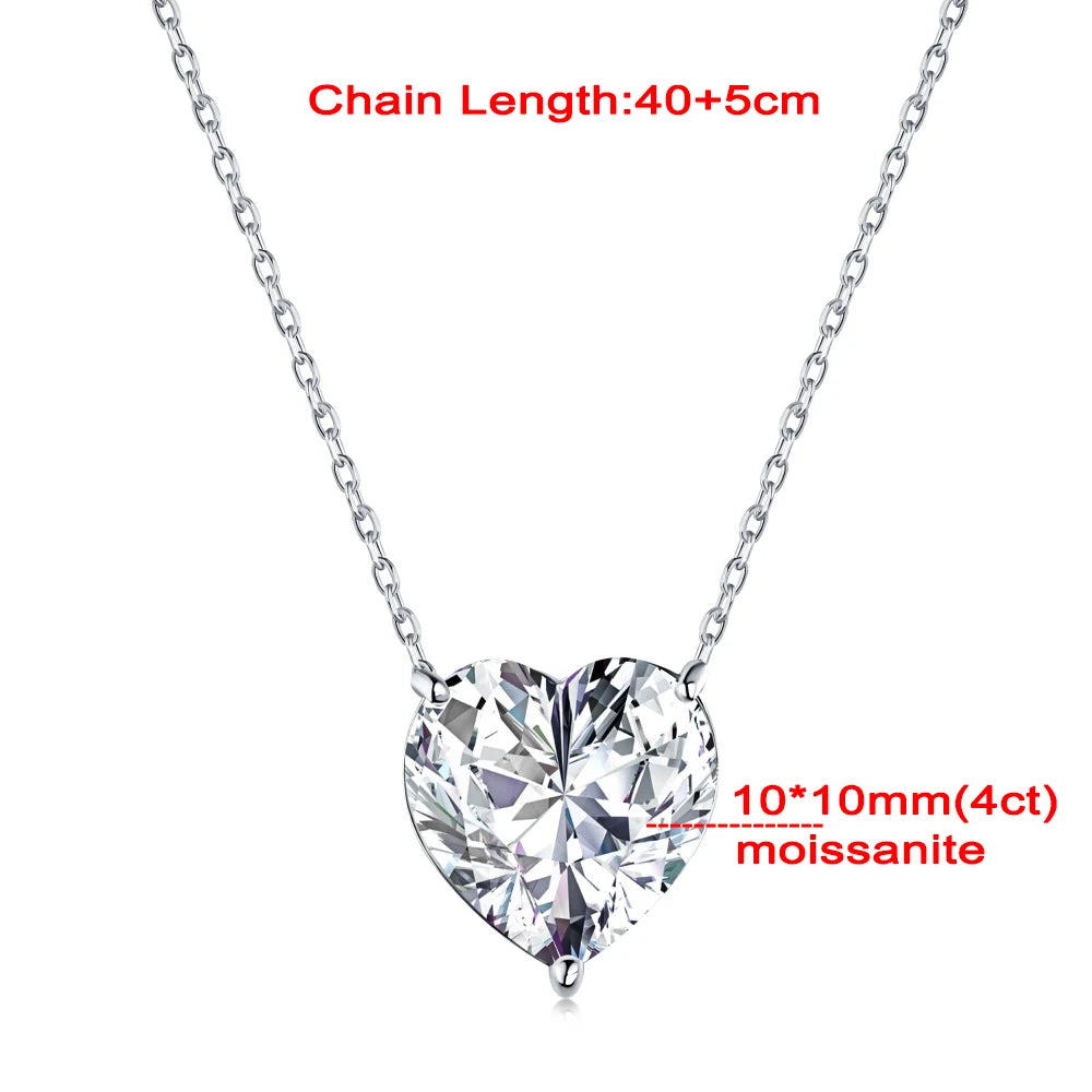 GRA Certificate 2/4 Carat Heart Shape Moissanite Necklace for Women Solitaire Heart Cut Pendant 925 Sterling Silver Neck Chain
