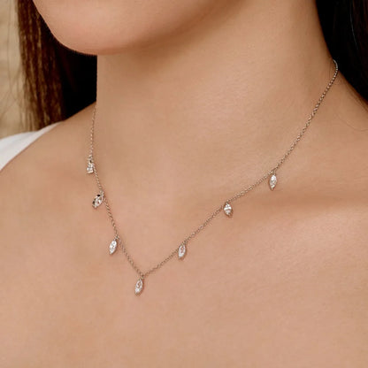 Dainty Full Marquise Pear Cut Moissanite Pendant Necklaces Women s925 Silver All Lab Diamond Stacking Chain