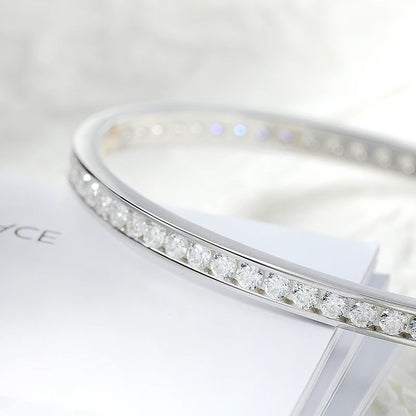 2.5mm All Moissanite Bangles Real S925 Stering Silver Spring Buckle Bracelets for Women Wedding Party Fine Jewelry Gift