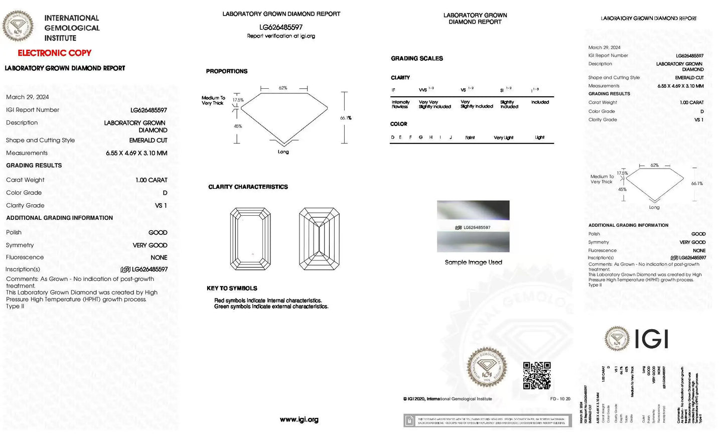 Diamond grading report with IGI logo on a white background