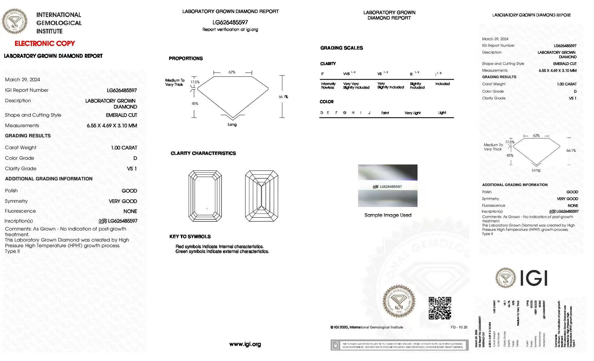 Diamond grading report with IGI logo on a white background