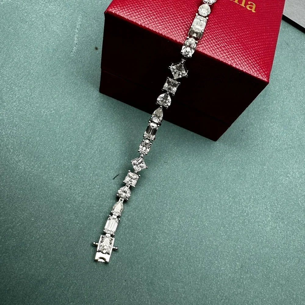 0.5CT Each Fancy Shape D Moissanite Tennis Bracelet S925 Silver Fashion Jewelry