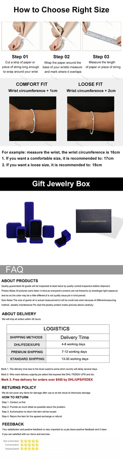 Full D VVS1 Moissanite Bracelets for Women S925 Sterling Silver Lab Diamond Bracelet Wedding Birthday Party Jewelry Gift