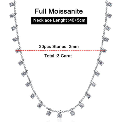 3mm 4mm D Color Moissanite Necklace For Women Gift 100% S925 Sterling Silver Plated 18K Sparkling Gypsophila Neck Chain