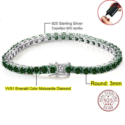 Real Moissanite Tennis Bracelet for Women Men 3.0mm with Certificates 925 Sterling Silver
