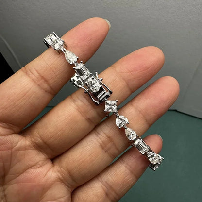 0.5CT Each Fancy Shape D Moissanite Tennis Bracelet S925 Silver Fashion Jewelry