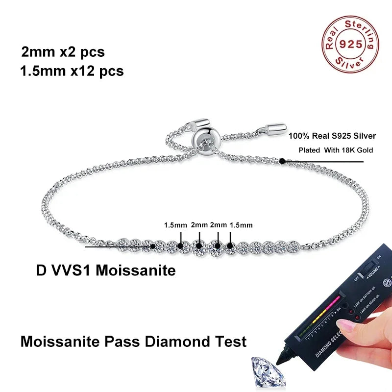 Full D VVS1 Moissanite Bracelets for Women S925 Sterling Silver Lab Diamond Bracelet Wedding Birthday Party Jewelry Gift