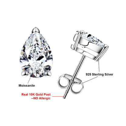 10K Gold Post 5/2/1.2ct Pear Cut Moissanite Stud Earrings Anti-allergy Eearrings
