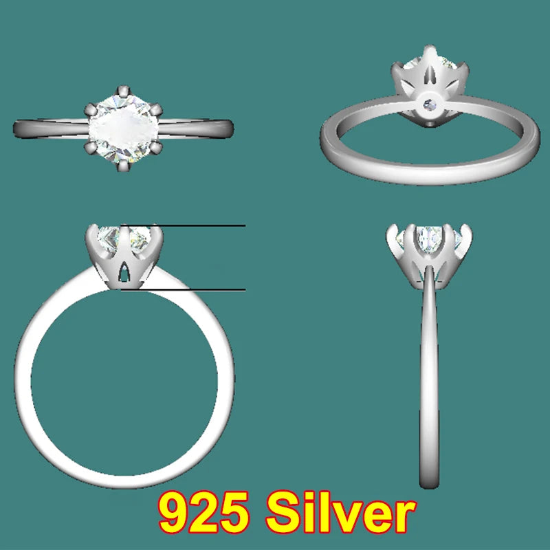 Four different styles of silver rings on a teal background with '925 Silver' text.