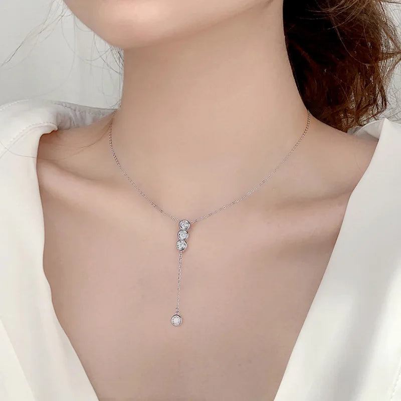 3mm/5mm Full Moissanite Necklace for Girls Classic Bubble Clavicular Chain 925 Sterling Silver Party Fine Jewelry Gift