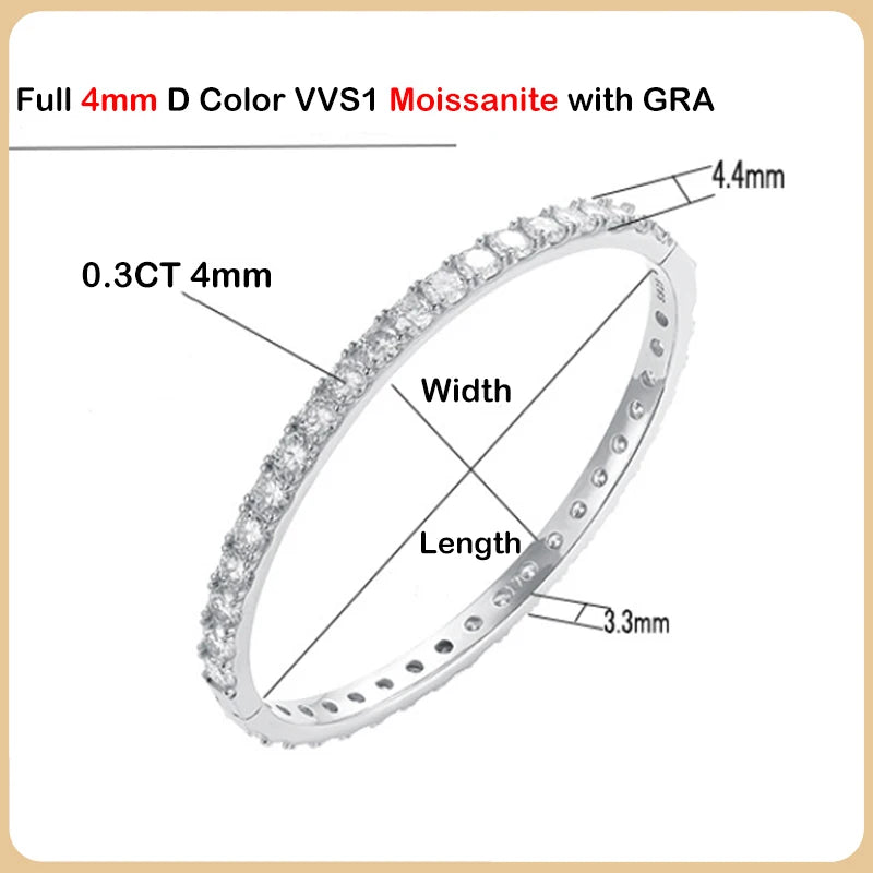 GRA Certified D Color 4mm 0.3CT Full Moissanite Tennis Bracelet Bangle For Women S925 Sterling Silver Diamond Bracelets