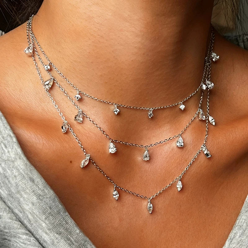 Dainty Full Marquise Pear Cut Moissanite Pendant Necklaces Women s925 Silver All Lab Diamond Stacking Chain