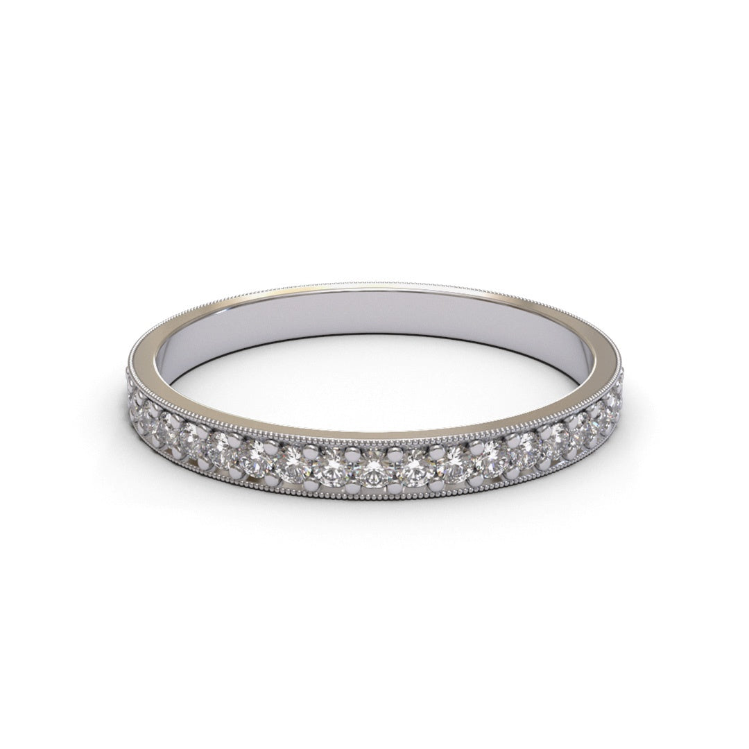 Millgrain Full Pave Eternity 18K White Gold 2mm band